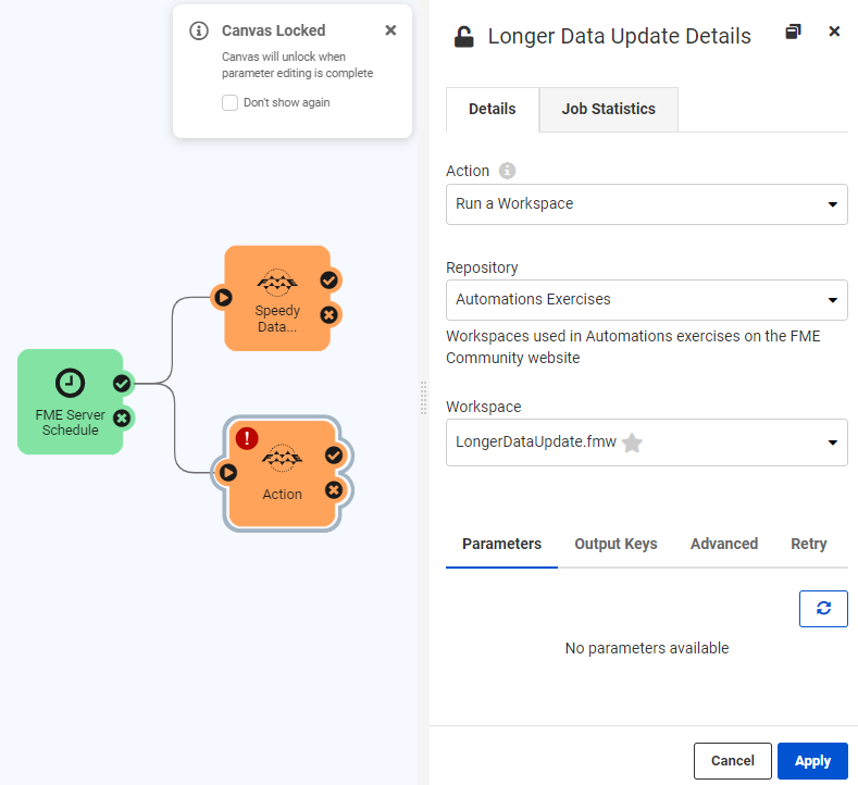 Configuring the parallel run a workspace action